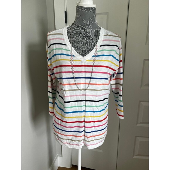 Talbots Rainbow Stripe Lightweight Sweater sz M and new necklace set - Picture 1 of 7